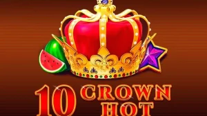 Tampilan visual slot 10 Crown Hot dengan simbol buah klasik dan latar belakang elegan.