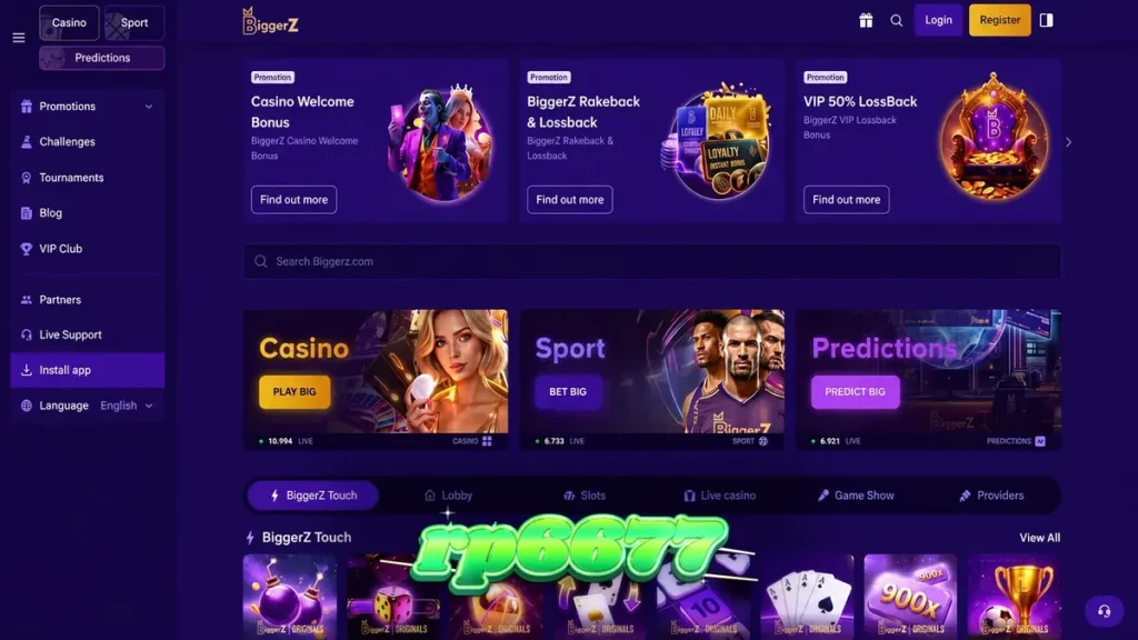 Antarmuka platform taruhan BiggerZ yang menampilkan berbagai pilihan permainan dan pasar taruhan.