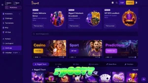 Antarmuka platform taruhan BiggerZ yang menampilkan berbagai pilihan permainan dan pasar taruhan.