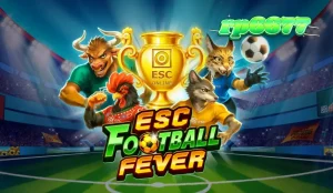 Tampilan visual slot ESC Football Fever dengan latar stadion sepak bola